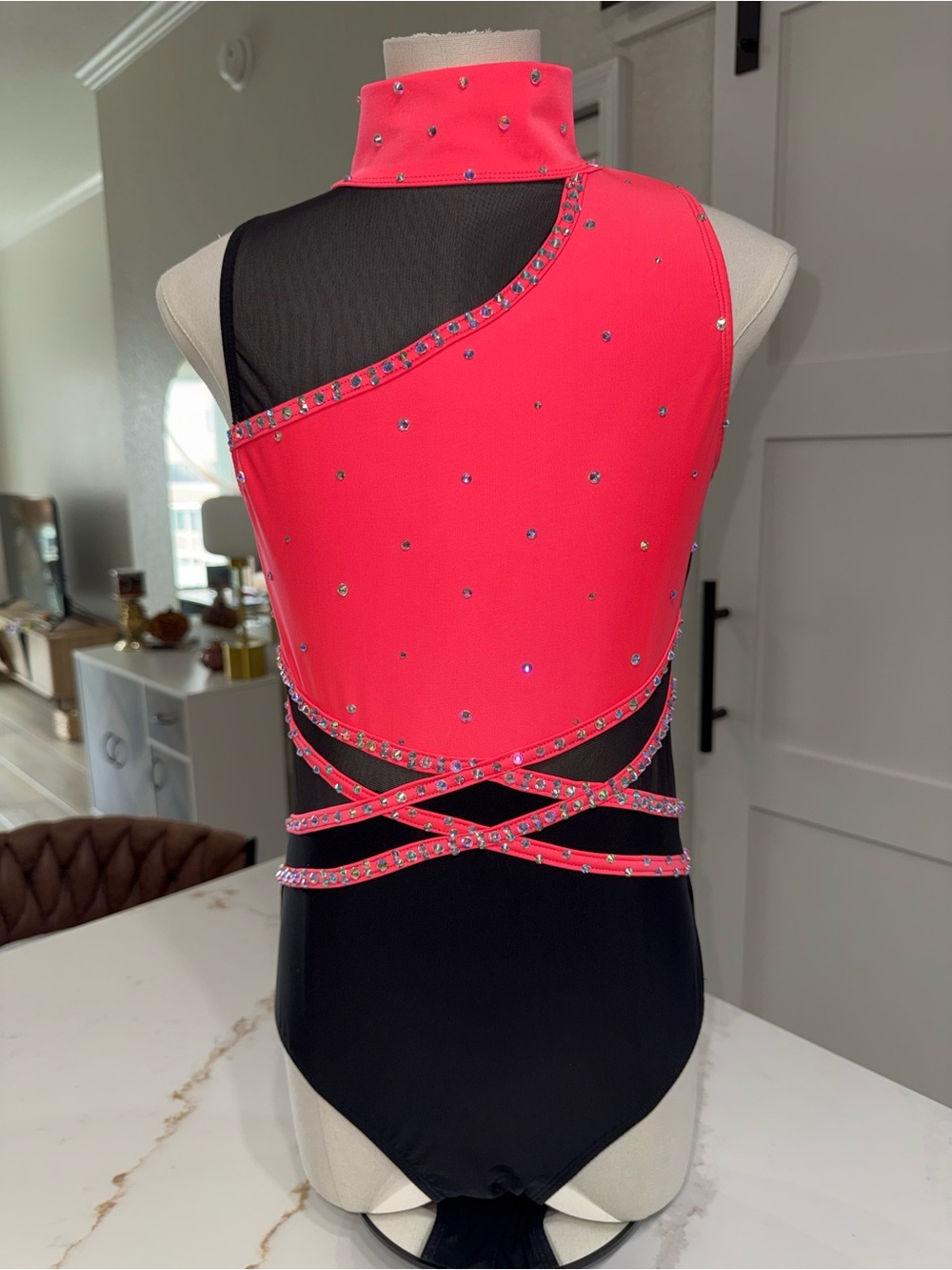 Cosi G studio wear Black and Pink Rhinestone Leotard Dance Costume size AS